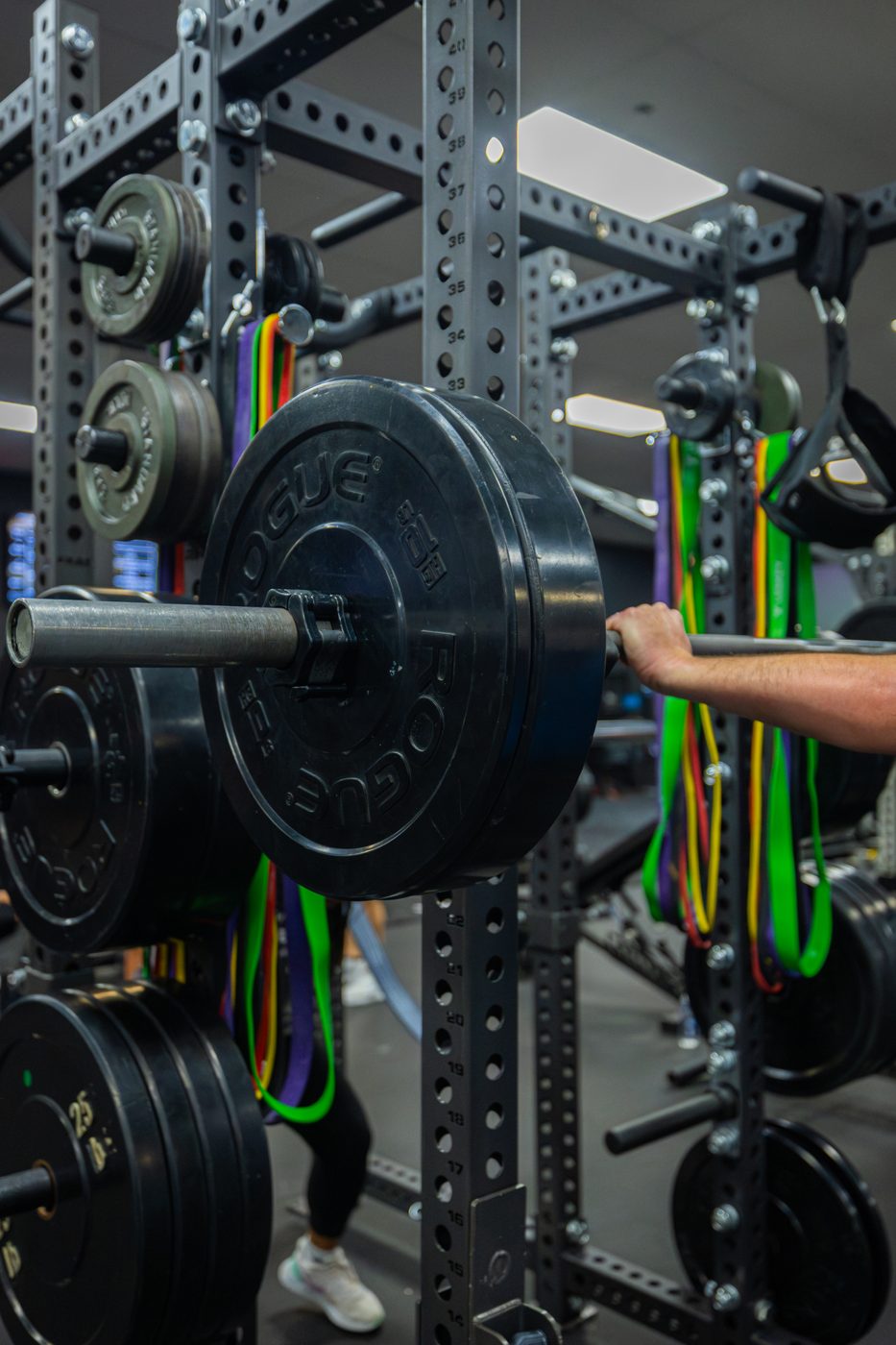 Barbell and band strength setup at Gas House Gym, Spokane Valley